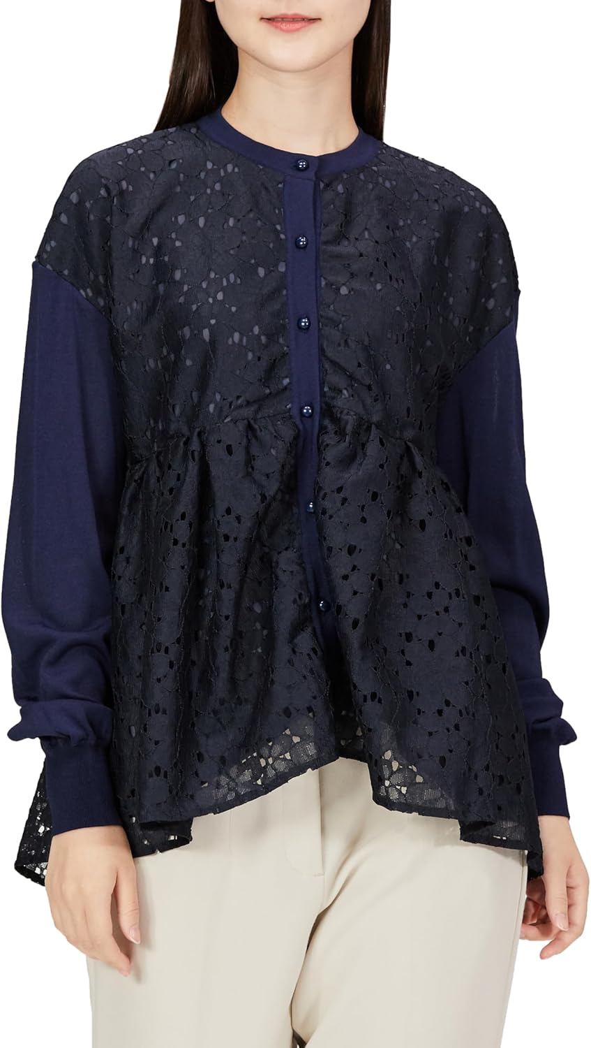 1未使用級 AUDIRE アウディーレ ドレープ ブラウス 紺 現行 オフィスの